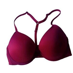 Victorias Secret PINK Push Up Bra Womens 32C Burgundy Red Front Close T-Back